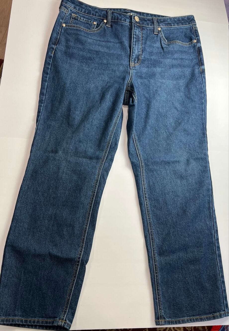 Seven7 Slim Straight Leg Jeans Dark Wash Mid Rise Size 14 Stretch Denim